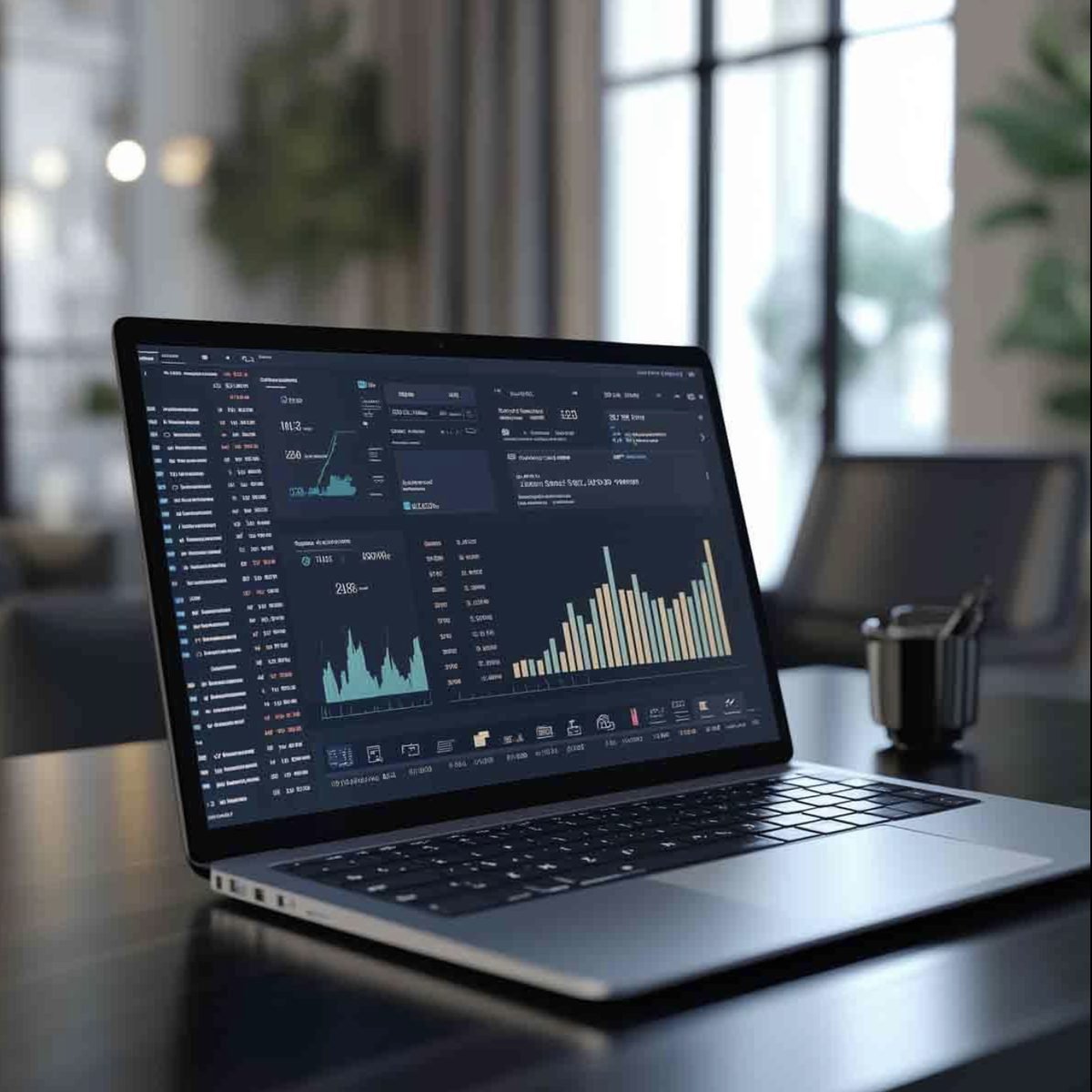 Laptop showing a financial dashboard